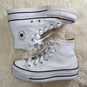 Converse Leather White High Top Lift Platform Sneakers-Womens 6